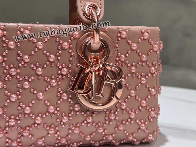 Dior专柜新款迪奥高仿原单Lady D-Joy横版刺绣半颗珍珠白色手提女包 djfk1258